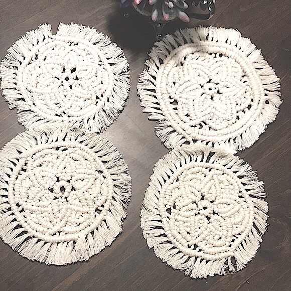 🆕🌸»-Handmade-»bÖhÖ-» [Set 4] Macrame Woven Flower Design Trivets | XL Coasters - Picture 17 of 17